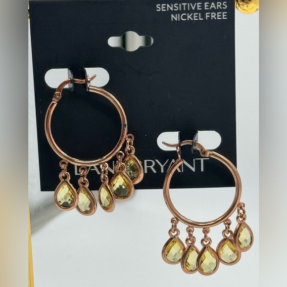 Lane Bryant Rose Gold Tone Hoop Statement Earrings with Yellow Crystal Dangles - Picture 6 of 6